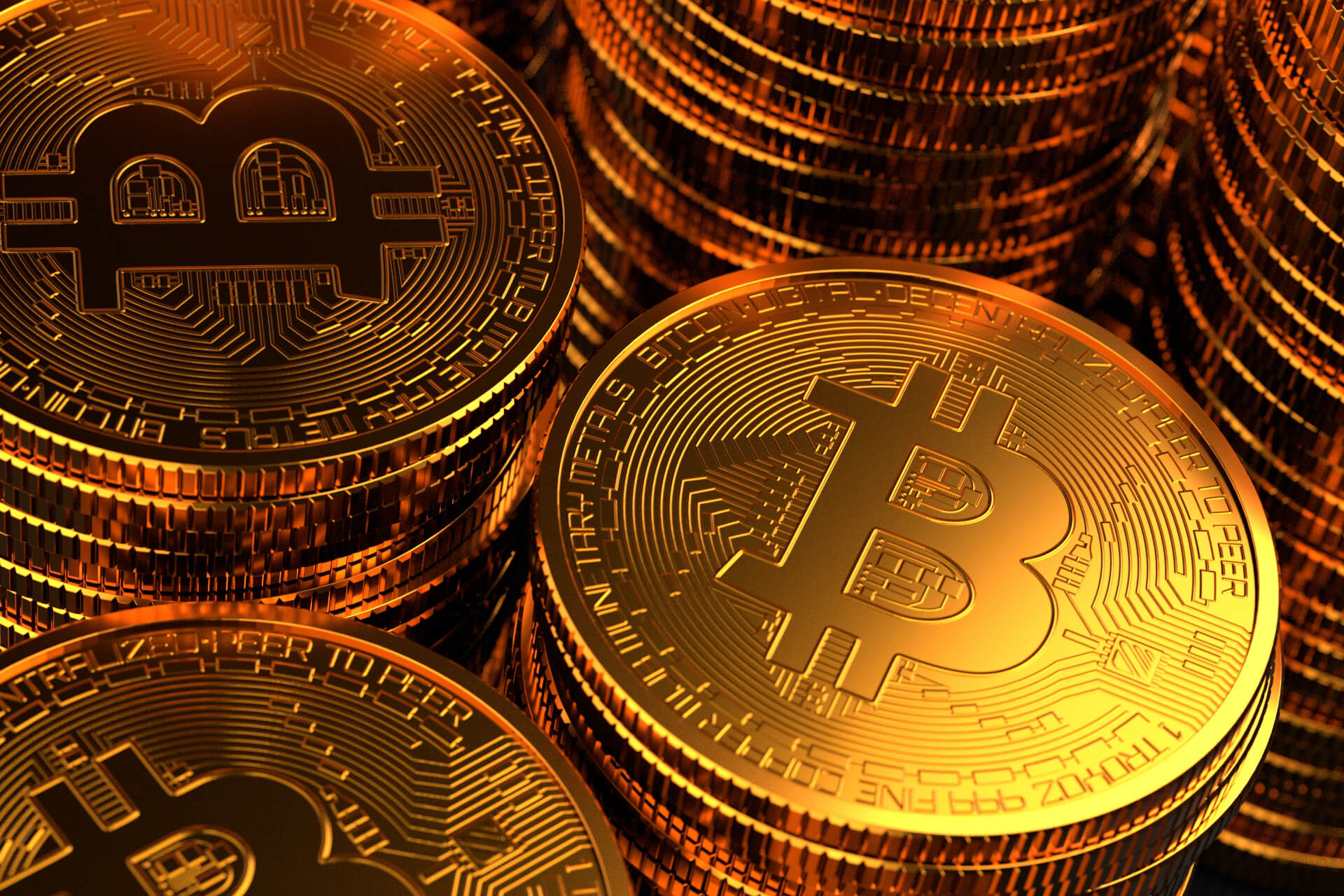 Bitcoins stacked close up free image download