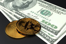 Two bitcoins on US currency Two Bitcoins on U.S. Benjamins different viewpoint