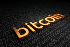 Bitcoin blockchain code Bitcoin extruded text on dark background with encrypted blockchain code