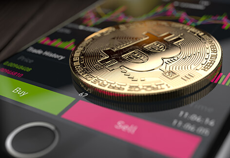Bitcoin on mobile trading app Bitcoin on iPhone with mobile trading app screen stock prices and volume