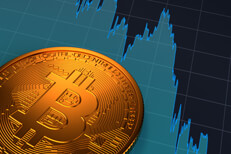 BTCUSD stock chart focusing on price decline Area chart showing BTCUSD stock price falling from peak high with Bitcoin overlaid