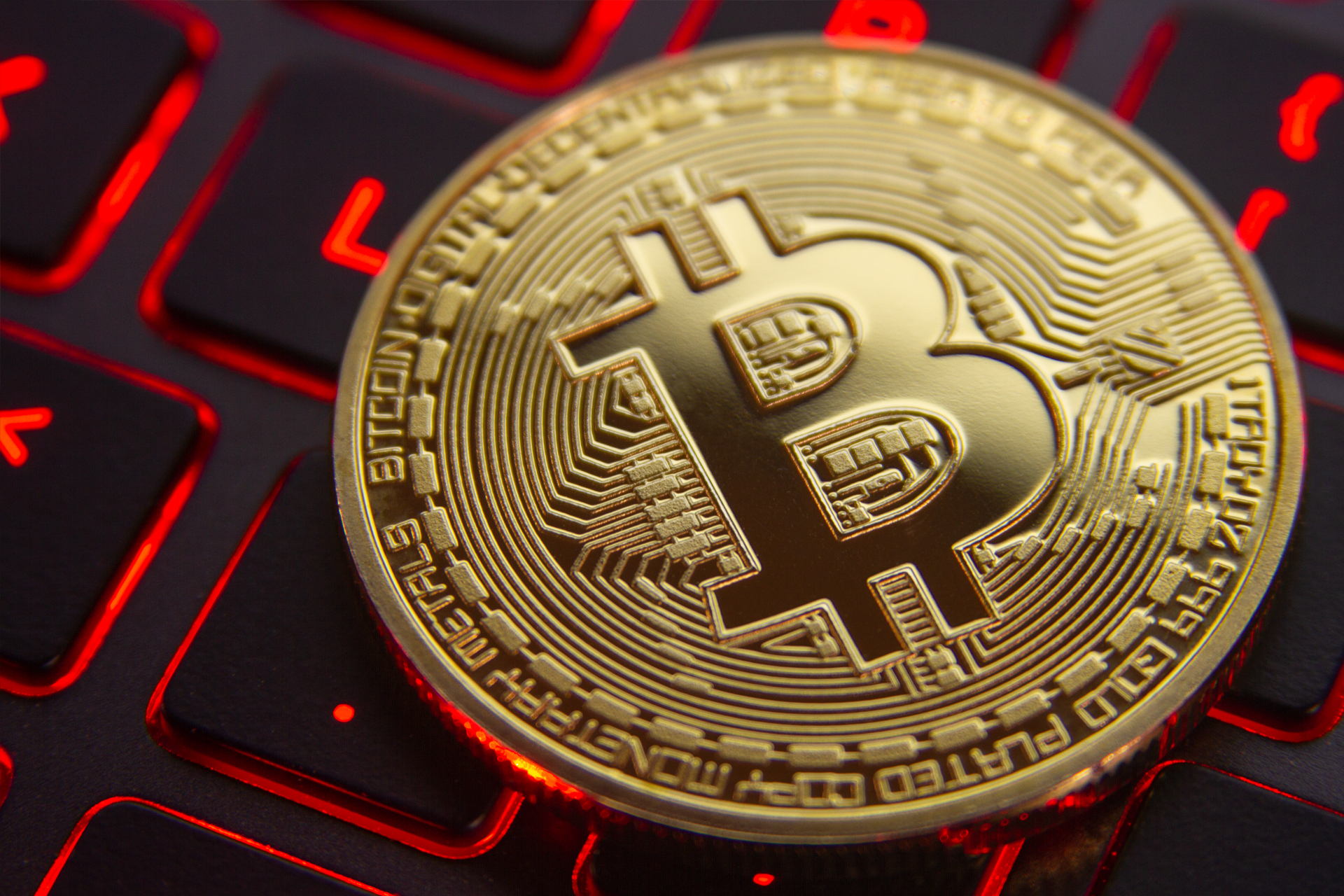 Bitcoin on red lit keyboard free image download