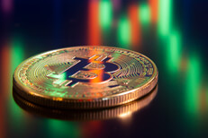 Bitcoin reflecting candlestick chart Bitcoin reflecting BTC stock price candlestick chart showing rise and decline