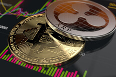 Bitcoin and Ripple coins on mobile app Ripple XRP and Bitcoin on mobile app showing trading volatility and volume