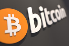 Bitcoin logo on dark gray wall 3D Bitcoin logo on wall painted dark gray
