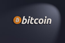 Front view Bitcoin logo on wall Bitcoin icon logo on dark wall with spotlight front view