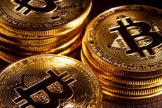 Three stacks of Bitcoins Free photo of three stacks of shiny Bitcoins