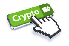 Cryptocurrency wallet button with pointer Green cryptocurrency wallet button with 3D mouse pointer isolated on white background