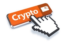 Orange crypto wallet button with pointer Orange cryptocurrency wallet button with 3D mouse pointer isolated on white background