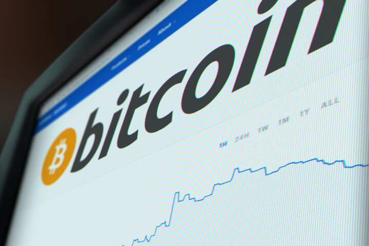 Computer monitor screenshot of Bitcoin (BTC) stock price chart