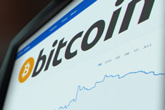 Bitcoin price chart monitor screenshot Computer monitor screenshot of Bitcoin (BTC) stock price chart