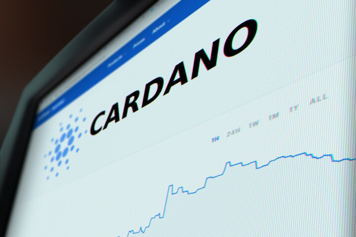 Computer monitor screenshot of Cardano stock price chart