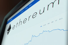 Ethereum price chart monitor screenshot Computer monitor screenshot of Ethereum (ETH) stock price chart
