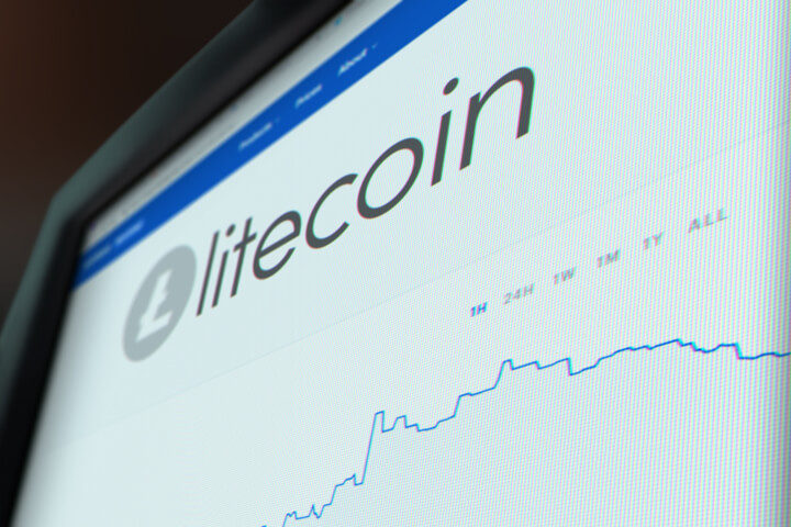 Computer monitor screenshot of Litecoin stock price chart