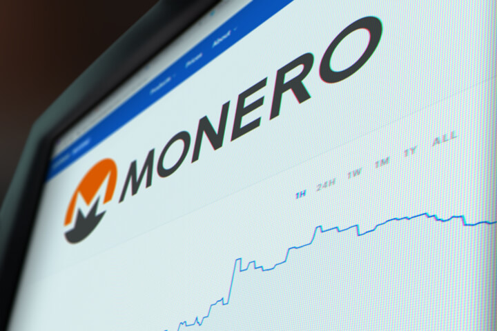 Computer monitor screenshot of Monero (XMR) stock price chart