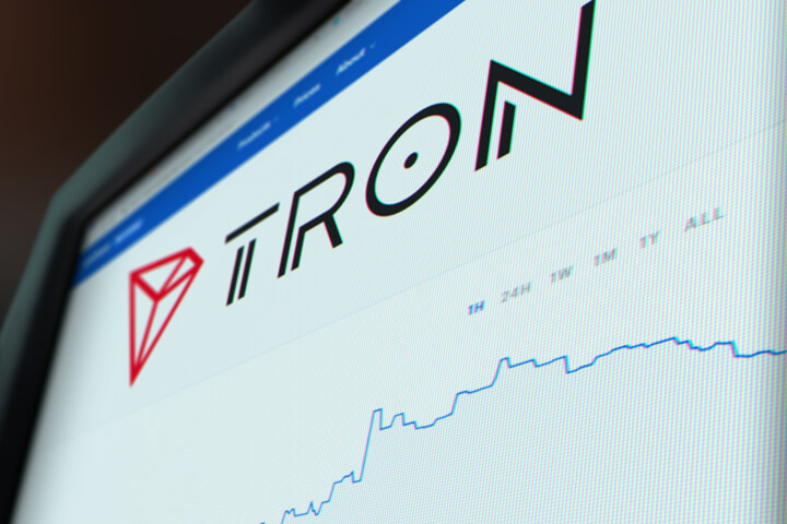 Computer monitor screenshot of Tron (TRX) stock price chart