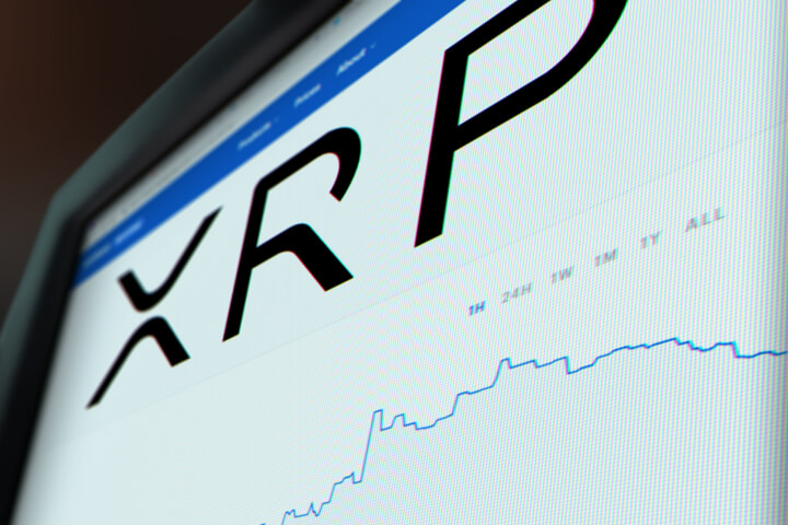 Computer monitor screenshot of Ripple (XRP) stock price chart