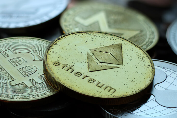 Tarnished Ethereum, Bitcoin, Monero, Litecoin, and Ripple XRP cryptocurrency coins