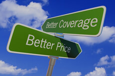 Better coverage better price sign Street sign with opposite arrows pointing to Better Coverage and Better Price