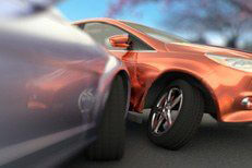 Collision damage Two car accident outside showing damage to wheel and body