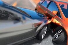 Two car accident on highway with shallow depth of field