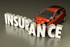 Concept of car crashed into insurance word with displaced letters