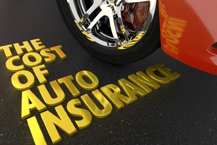 The cost of auto insurance text stylized next to red sports car