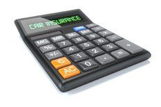 Car insurance calculator isolated on white Calculator isolated on white with LCD reading Car Insurance