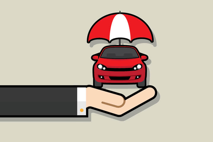 Hand holding small car with insurance protection umbrella flat concept for insurance agent or car insurance protection