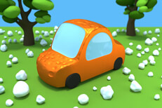 Cartoon car 3D render of dents following a hail storm