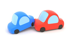 3D rendering of toy car rear-end collision Cartoon 3D render of a rear-end collision