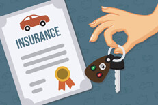 Auto insurance policy with female hand holding car keys concept for mandatory insurance requirement