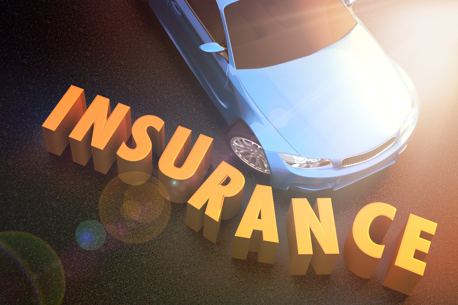 Car sliding into Insurance letters with flare free image download