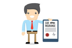 Insurance agent with policy Smiling insurance agent holding a car insurance policy flat concept on white background