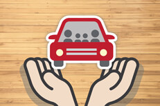 Healing hands holding car Healing hands holding car flat concept for car insurance protection with wood plank background