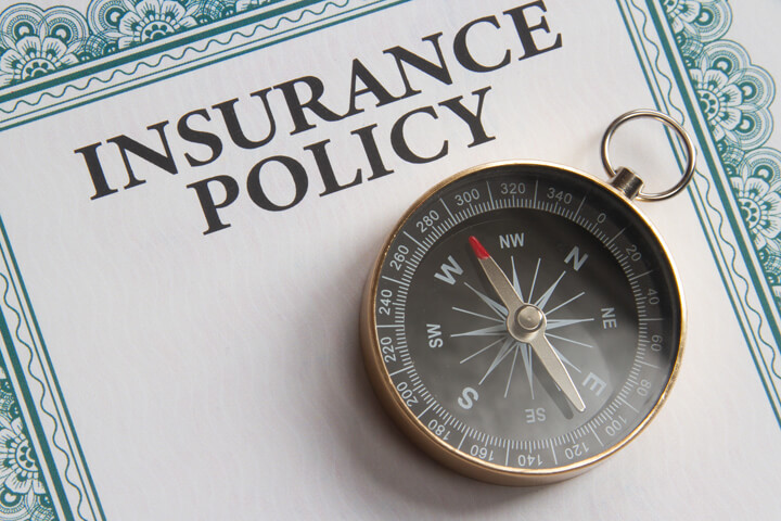 Insurance policy with navigation compass concept for insurance choices