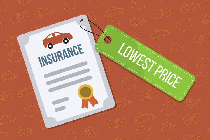 Car insurance policy with lowest price tag concept for finding the best deal or cheapest policy