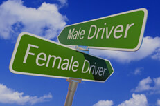 Street sign with arrows reading Male Driver and Female Driver pointing in opposite directions