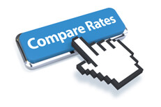 Mouse pointer on blue compare rates button 3D mouse pointer on blue Compare Rates button isolated on white background