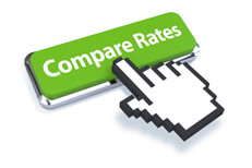 Mouse pointer on green compare rates button 3D mouse pointer on green Compare Rates button isolated on white background