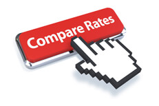 Mouse pointer on red compare rates button 3D mouse pointer on red Compare Rates button isolated on white background