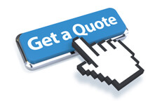 Mouse pointer on blue Get a Quote button 3D mouse pointer on blue Get a Quote button isolated on white background