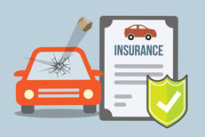 Insurance coverage for broken windshield Car insurance policy with car with broken windshield from rock flat concept
