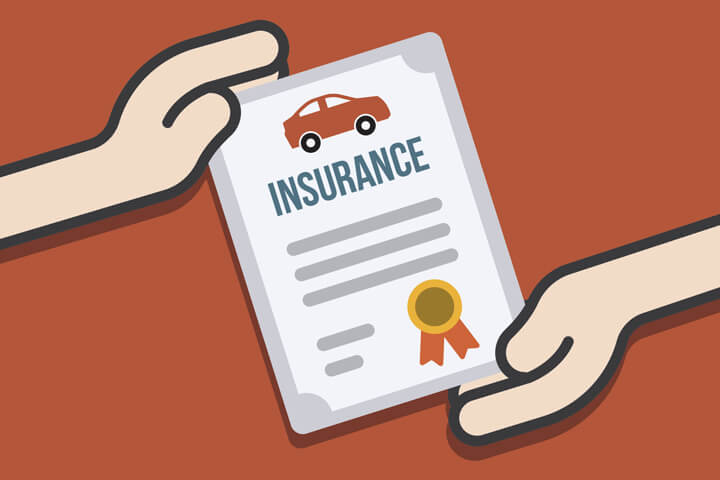 Two hands holding an auto insurance policy flat concept image for policy offering or choice