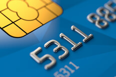 Blue credit card Close up photo of blue credit card with focus on EMV chip