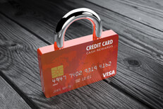 Credit card padlock 3D render of credit card as padlock concept for secure credit