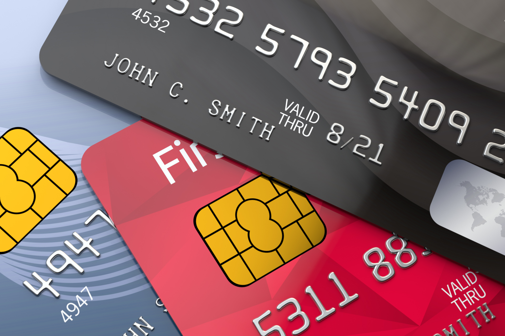 Top view of three credit cards free image download