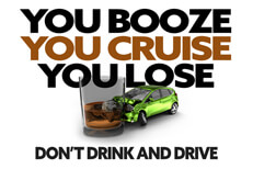 You Booze, You Cruise, You Lose Illustration with Booze, Cruise, Lose text and DUI crash concept in foreground
