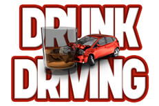 Drunk Driving with DUI crash Illustration with red and black Drunk Driving text in background with DUI crash concept in front
