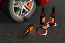 DUI arrest concept image Beer and handcuffs laying on street next to car wheel free DUI arrest image